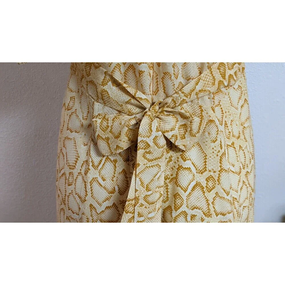 Faithfull The Brand Yellow Snakeskin 100% Rayon Tie Back Prarie Style Dress 4 - Picture 11 of 14